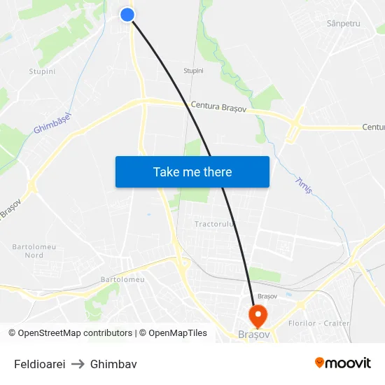 Feldioarei to Ghimbav map