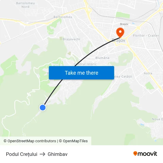 Podul Crețului to Ghimbav map