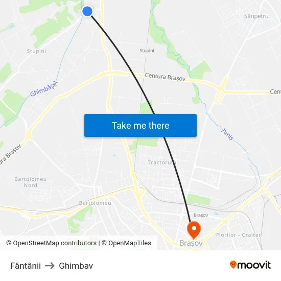 Fântânii to Ghimbav map