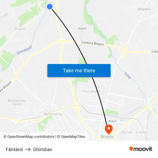 Fântânii to Ghimbav map