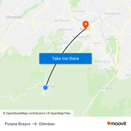 Poiana Brașov to Ghimbav map