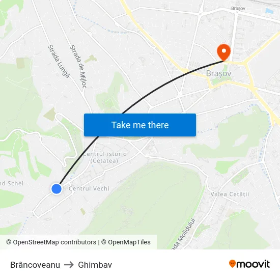 Brâncoveanu to Ghimbav map