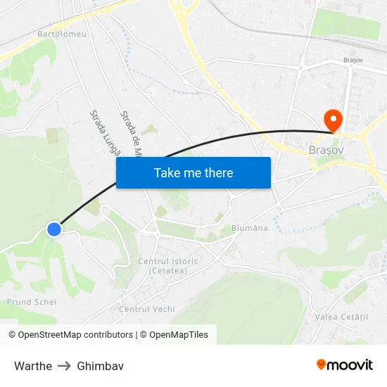 Warthe to Ghimbav map