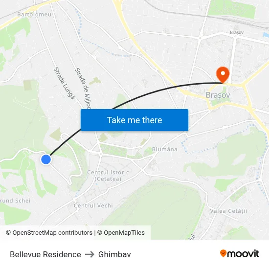 Bellevue Residence to Ghimbav map