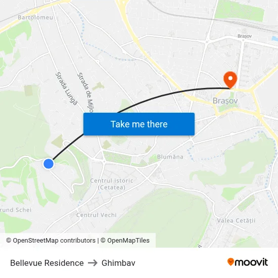 Bellevue Residence to Ghimbav map