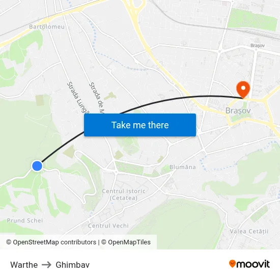 Warthe to Ghimbav map