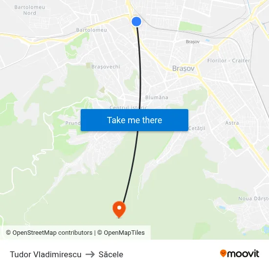 Tudor Vladimirescu to Săcele map