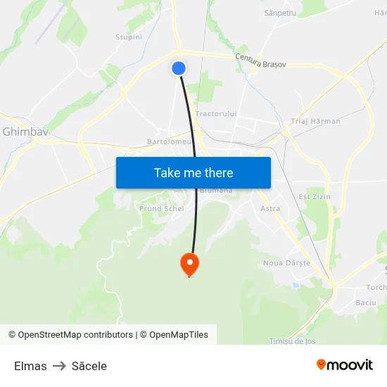 Elmas to Săcele map