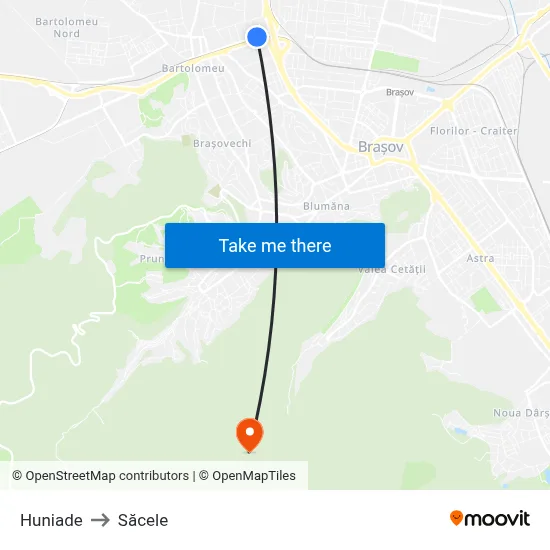 Huniade to Săcele map