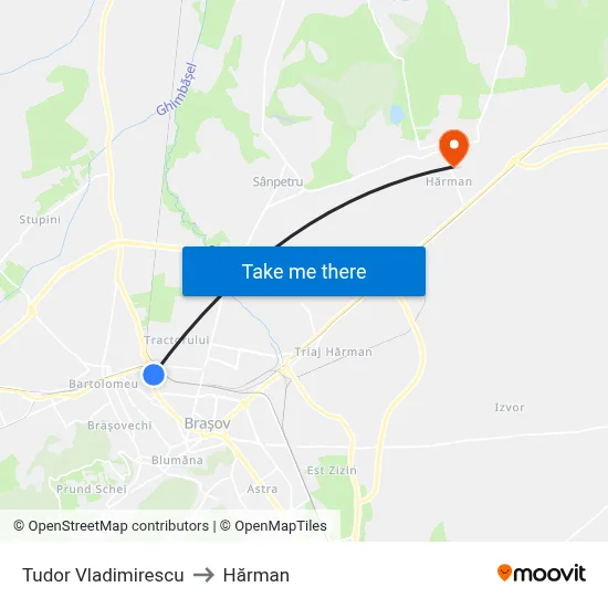 Tudor Vladimirescu to Hărman map
