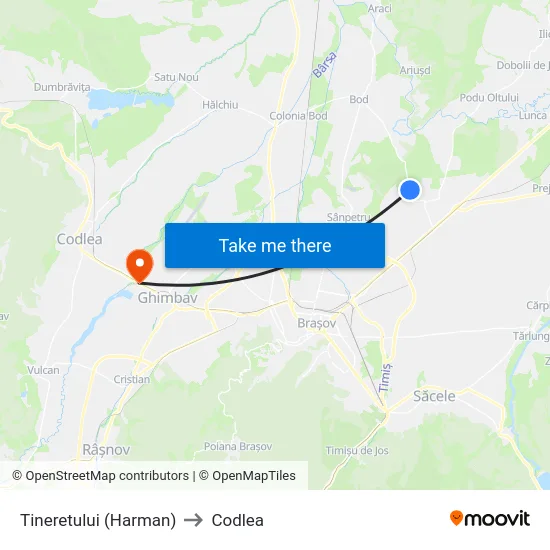 Tineretului (Harman) to Codlea map