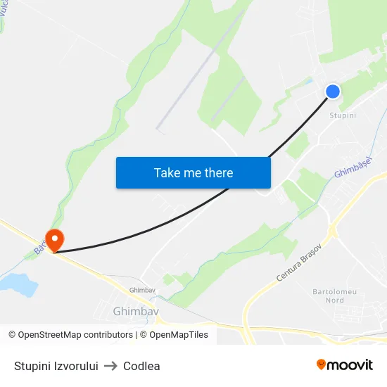 Stupini Izvorului to Codlea map