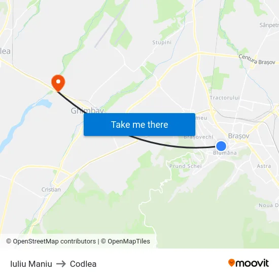 Iuliu Maniu to Codlea map