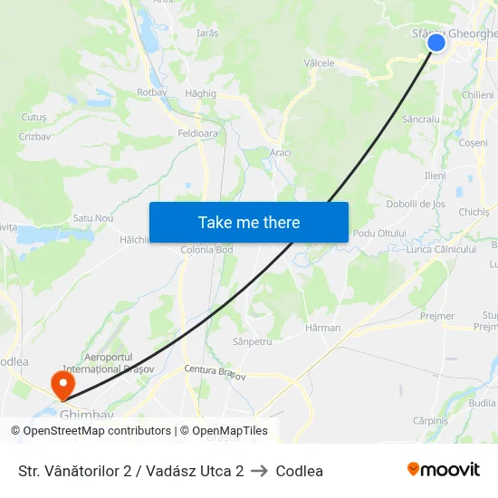 Str. Vânătorilor 2 /  Vadász Utca 2 to Codlea map