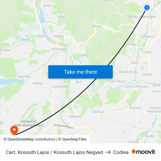 Cart. Kossuth Lajos / Kossuth Lajos Negyed to Codlea map