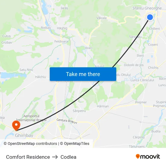 Comfort  Residence to Codlea map