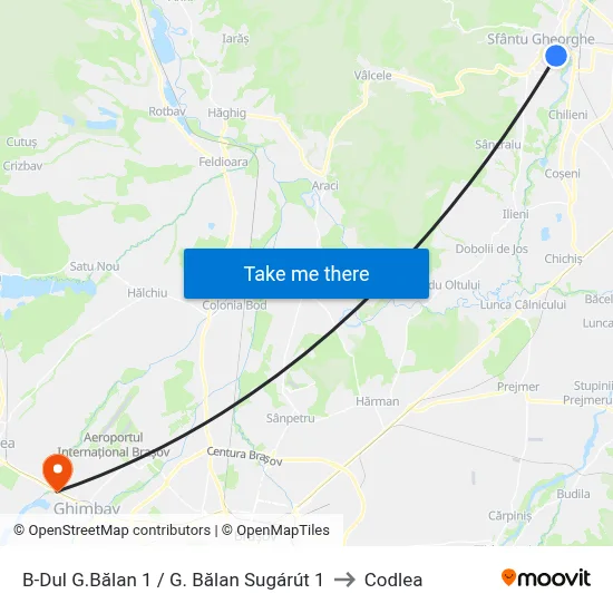 B-Dul G.Bălan 1 / G. Bălan Sugárút 1 to Codlea map