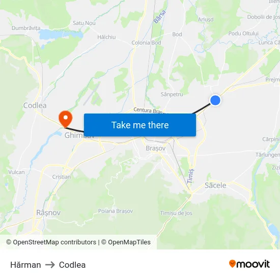 Hărman to Codlea map