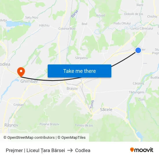 Prejmer | Liceul Țara Bârsei to Codlea map