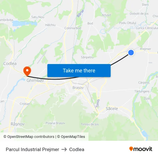 Parcul Industrial Prejmer to Codlea map