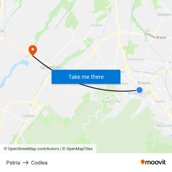 Patria to Codlea map