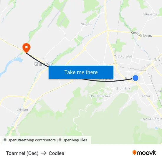 Toamnei (Cec) to Codlea map