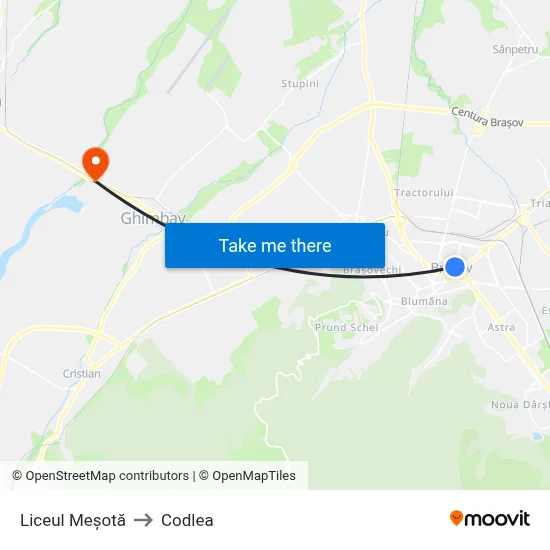 Liceul Meșotă to Codlea map