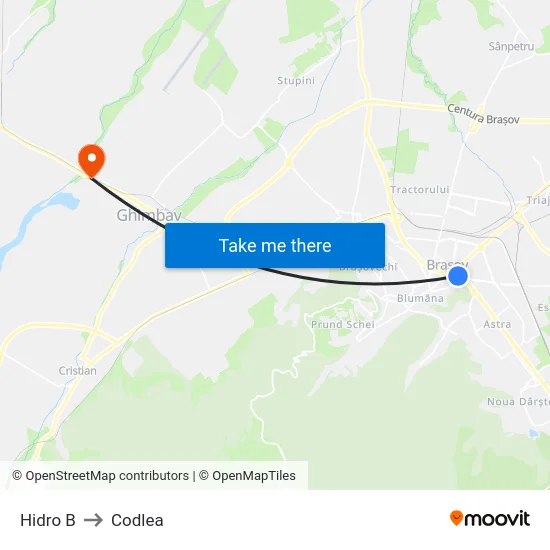 Hidro B to Codlea map