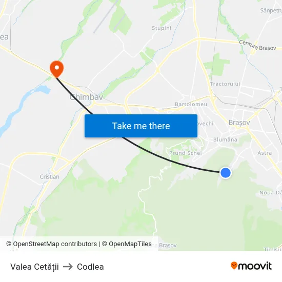 Valea Cetății to Codlea map