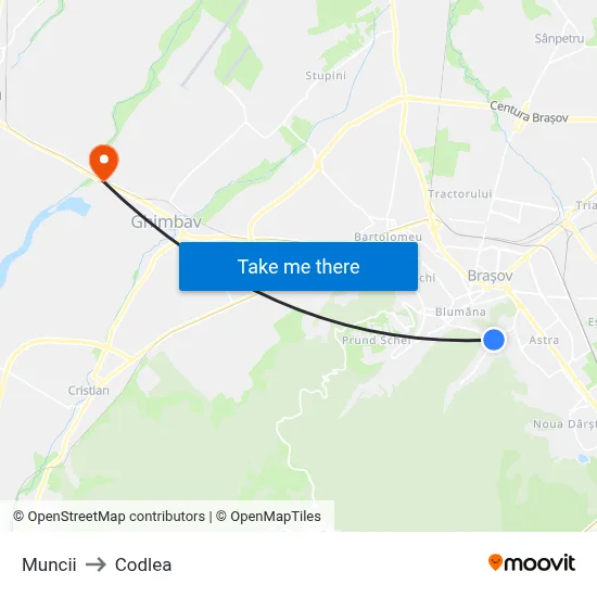 Muncii to Codlea map
