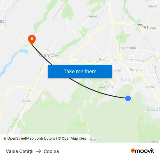 Valea Cetății to Codlea map