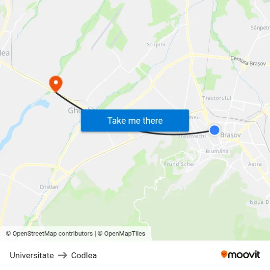 Universitate to Codlea map