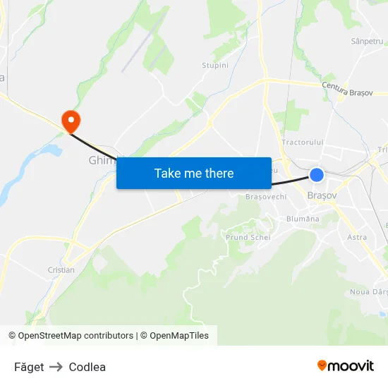 Făget to Codlea map