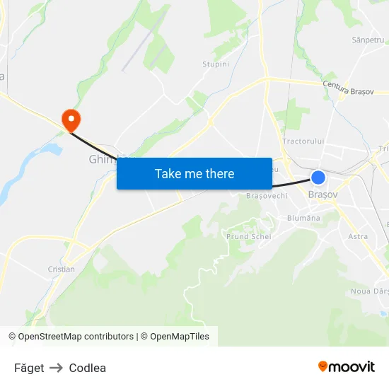 Făget to Codlea map