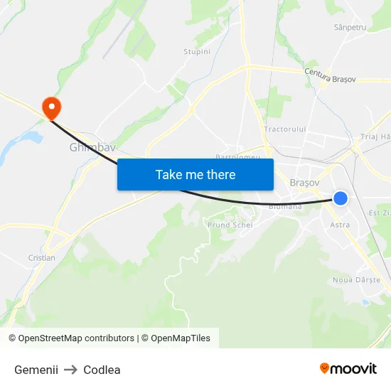 Gemenii to Codlea map