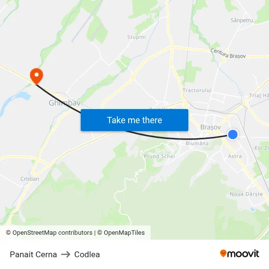 Panait Cerna to Codlea map