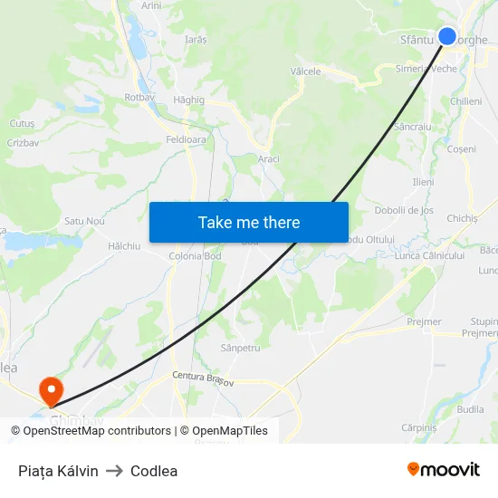 Piața Kálvin to Codlea map