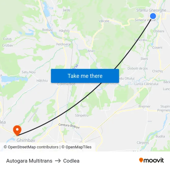 Autogara Multitrans to Codlea map