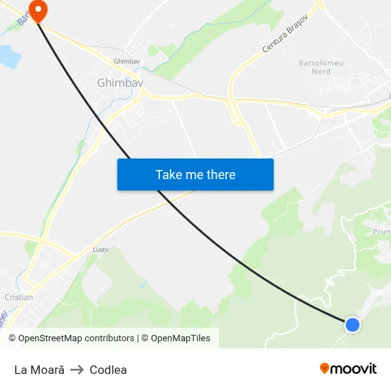 La Moară to Codlea map