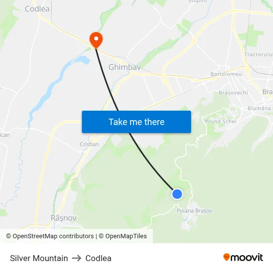Silver Mountain to Codlea map