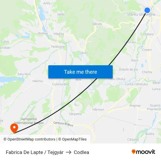 Fabrica  De Lapte / Tejgyár to Codlea map