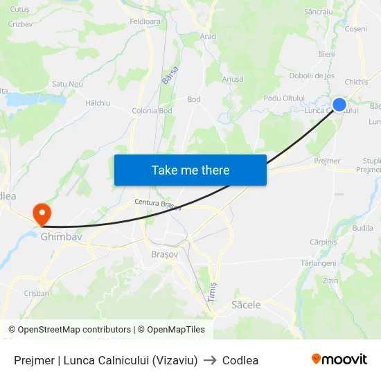 Prejmer | Lunca Calnicului (Vizaviu) to Codlea map