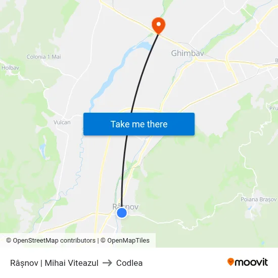 Râșnov | Mihai Viteazul to Codlea map