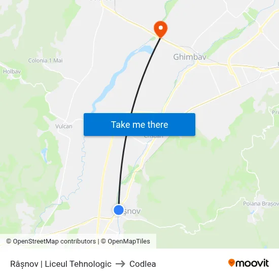 Râșnov | Liceul Tehnologic to Codlea map