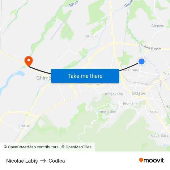 Nicolae Labiș to Codlea map
