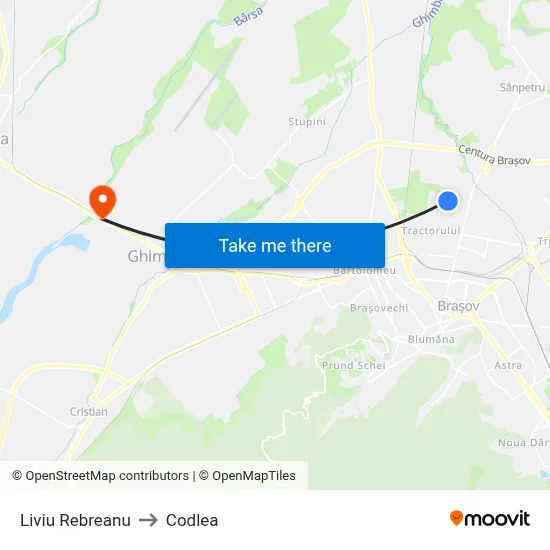 Liviu Rebreanu to Codlea map