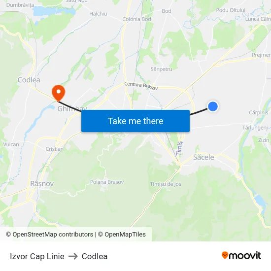 Izvor Cap Linie to Codlea map