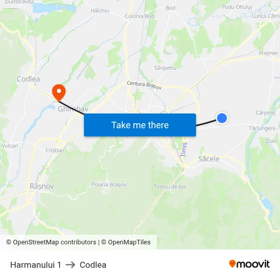 Harmanului 1 to Codlea map