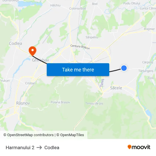 Harmanului 2 to Codlea map