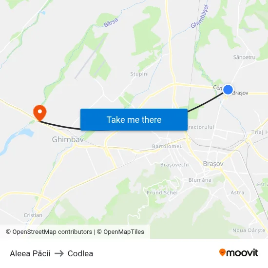 Aleea Păcii to Codlea map